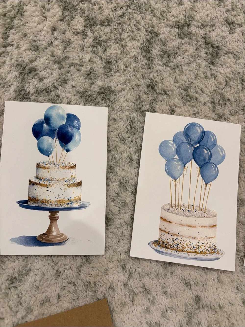 Blue Balloons Celebration Cakes Greeting Cards Set 6 NWT blank inside, variety